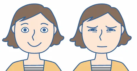 目を開いたあとに眩しい顔をしている女性のイラスト