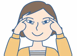 眉と目じりの間を指で押さえて上げた状態で、まぶたを閉じようとする女性のイラスト